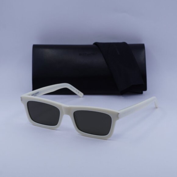 Saint Laurent SL461 BETTY 020 Sunglasses Ivory Rectangle Frame, Grey Lenses - Picture 12 of 13